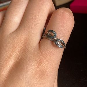 Black, blue & White Crossover/ Bypass Ring Size 7